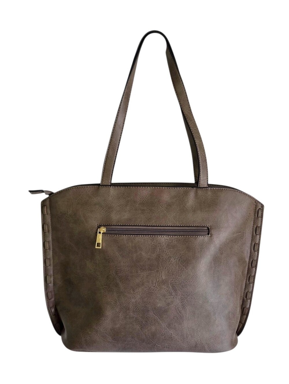 Mia & Luca vegan faux leather purse tote shoulder bag taupe brown gray two strap